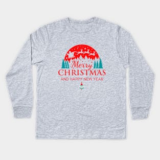 Merry Christmas and Happy New Year Retro Design Kids Long Sleeve T-Shirt